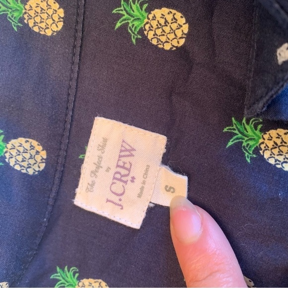 J.Crew Button-Up Dress Blouse - Blue with  Pineapples, Size Small - Picture 7 of 8